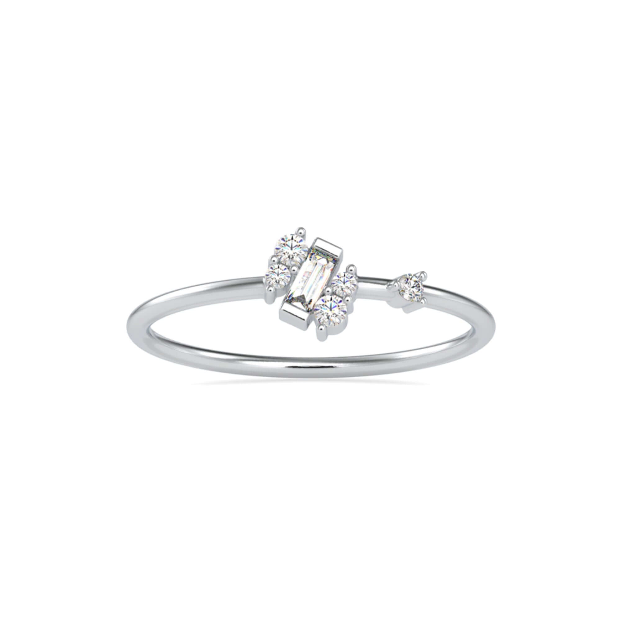 Baguette and Round Brilliant Cut Lab-Grown Diamond Asymmetrical Stackable Ring in White Gold