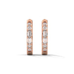 Baguette and Round Brilliant Cut Lab-Grown Diamond Huggie Hoop Earrings in Rose Gold