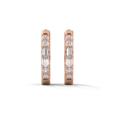 Baguette and Round Brilliant Cut Lab-Grown Diamond Huggie Hoop Earrings in Rose Gold