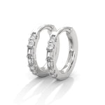 Baguette and Round Brilliant Cut Lab-Grown Diamond Huggie Hoop Earrings in White Gold