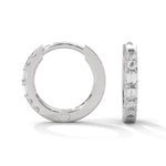 Baguette and Round Brilliant Cut Lab-Grown Diamond Huggie Hoop Earrings in White Gold
