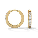 Baguette and Round Brilliant Cut Lab-Grown Diamond Huggie Hoop Earrings in Yellow Gold