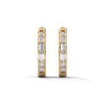 Baguette and Round Brilliant Cut Lab-Grown Diamond Huggie Hoop Earrings in Yellow Gold