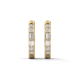 Baguette and Round Brilliant Cut Lab-Grown Diamond Huggie Hoop Earrings in Yellow Gold