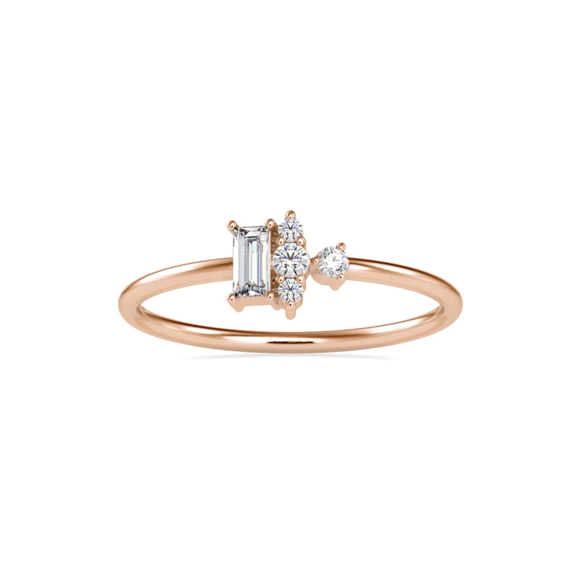 Baguette and Round Brilliant Cut Lab-Grown Diamond Stackable Ring in Rose Gold