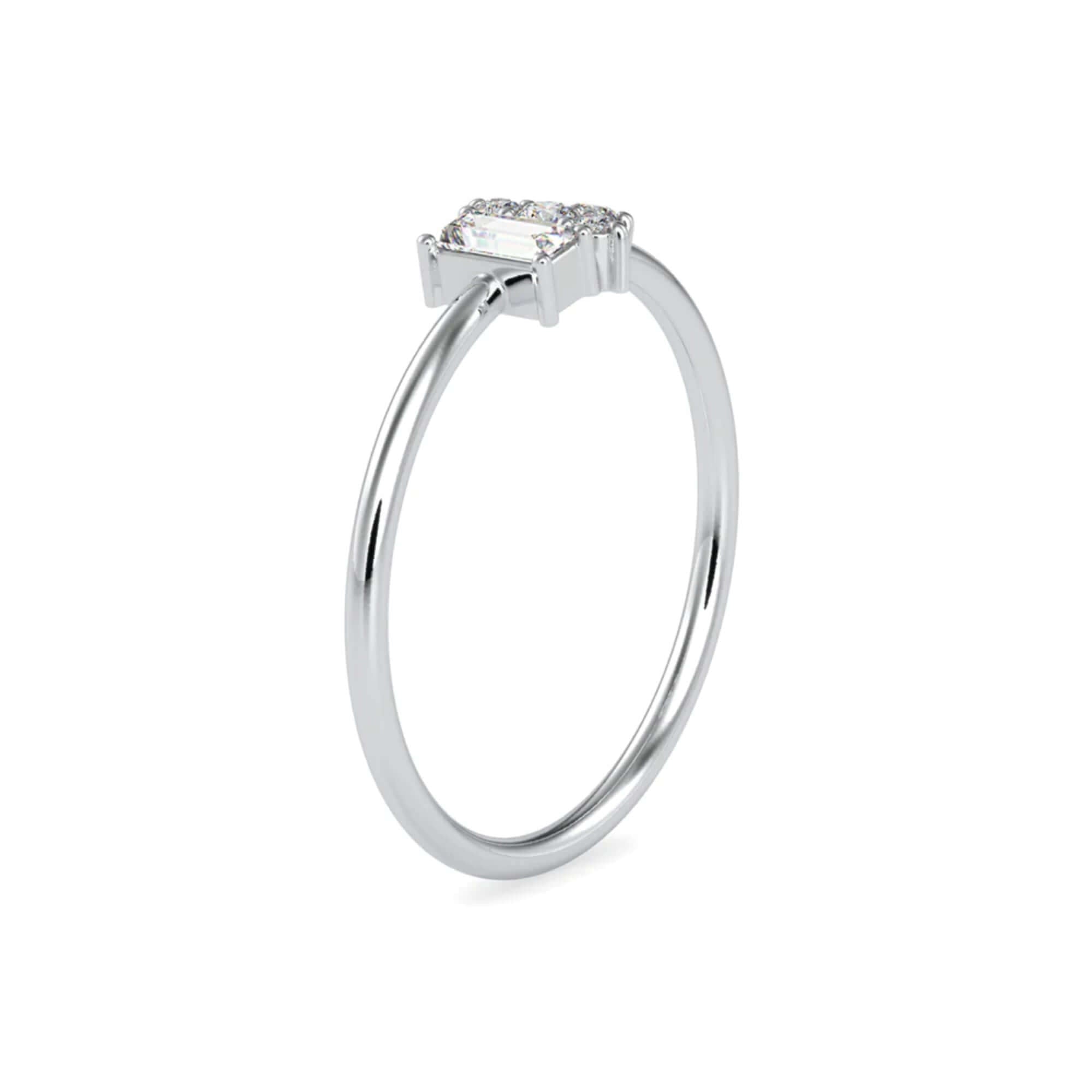 Baguette and Round Brilliant Cut Lab-Grown Diamond Stackable Ring in White Gold