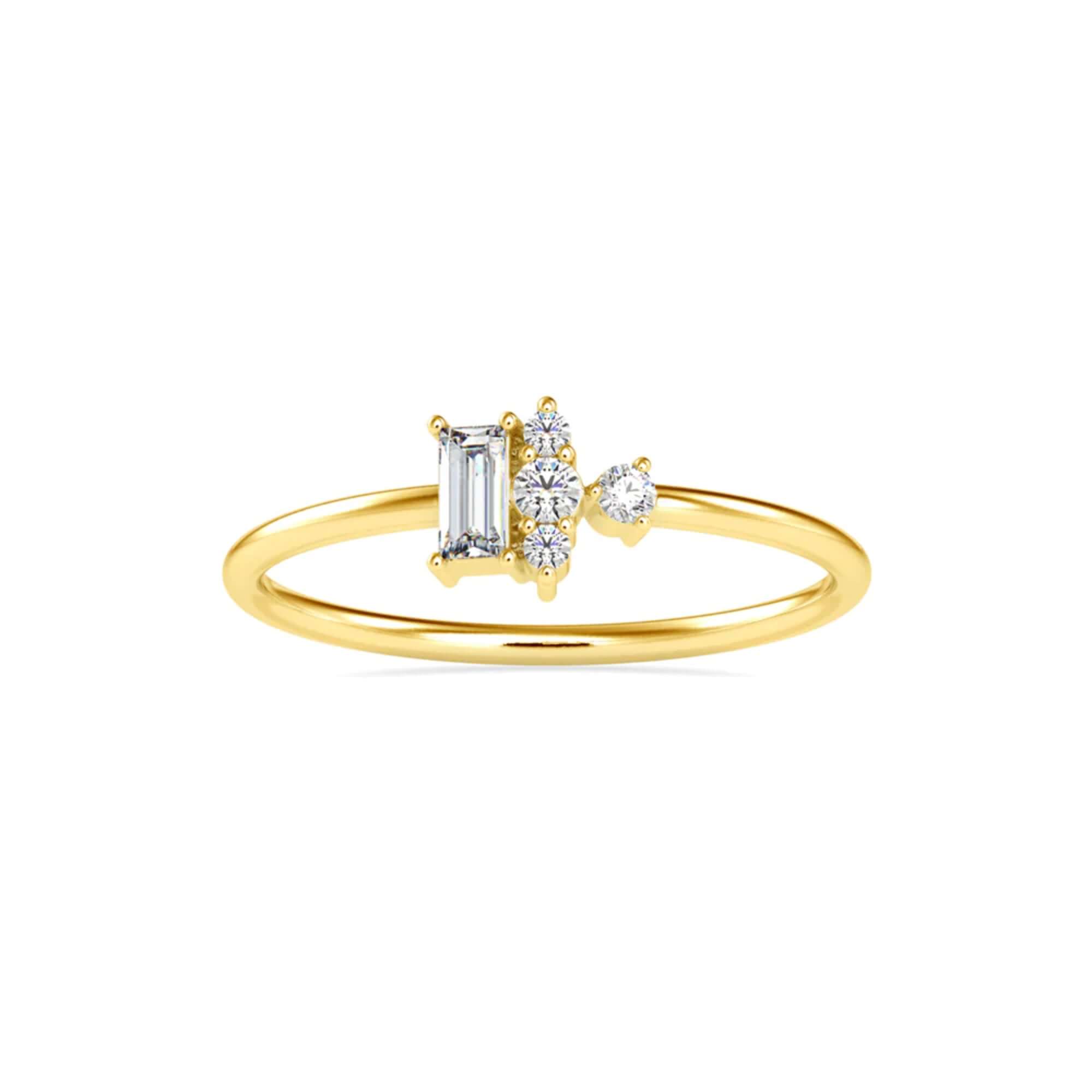 Baguette and Round Brilliant Cut Lab-Grown Diamond Stackable Ring in Yellow Gold