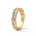 Baguette and Round Brilliant Cut Lab-Grown Diamond Triple Row Eternity Ring in Yellow Gold