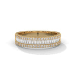 Baguette and Round Brilliant Cut Lab-Grown Diamond Triple Row Eternity Ring in Yellow Gold