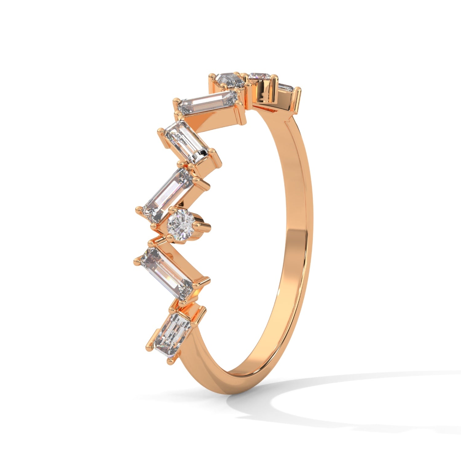 Baguette and Round Brilliant Cut Lab-Grown Diamond Zigzag Eternity Ring in Rose Gold