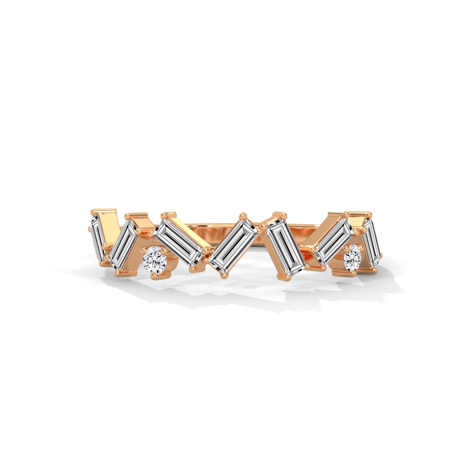 Baguette and Round Brilliant Cut Lab-Grown Diamond Zigzag Eternity Ring in Rose Gold