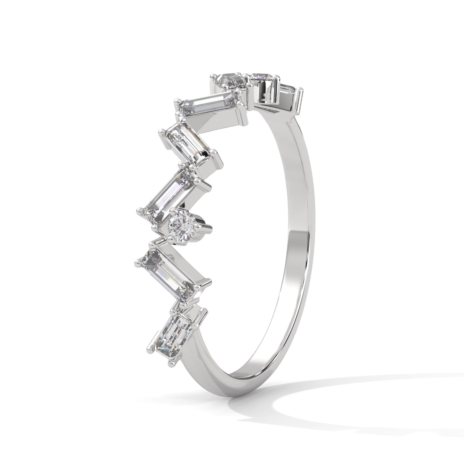 Baguette and Round Brilliant Cut Lab-Grown Diamond Zigzag Eternity Ring in White Gold