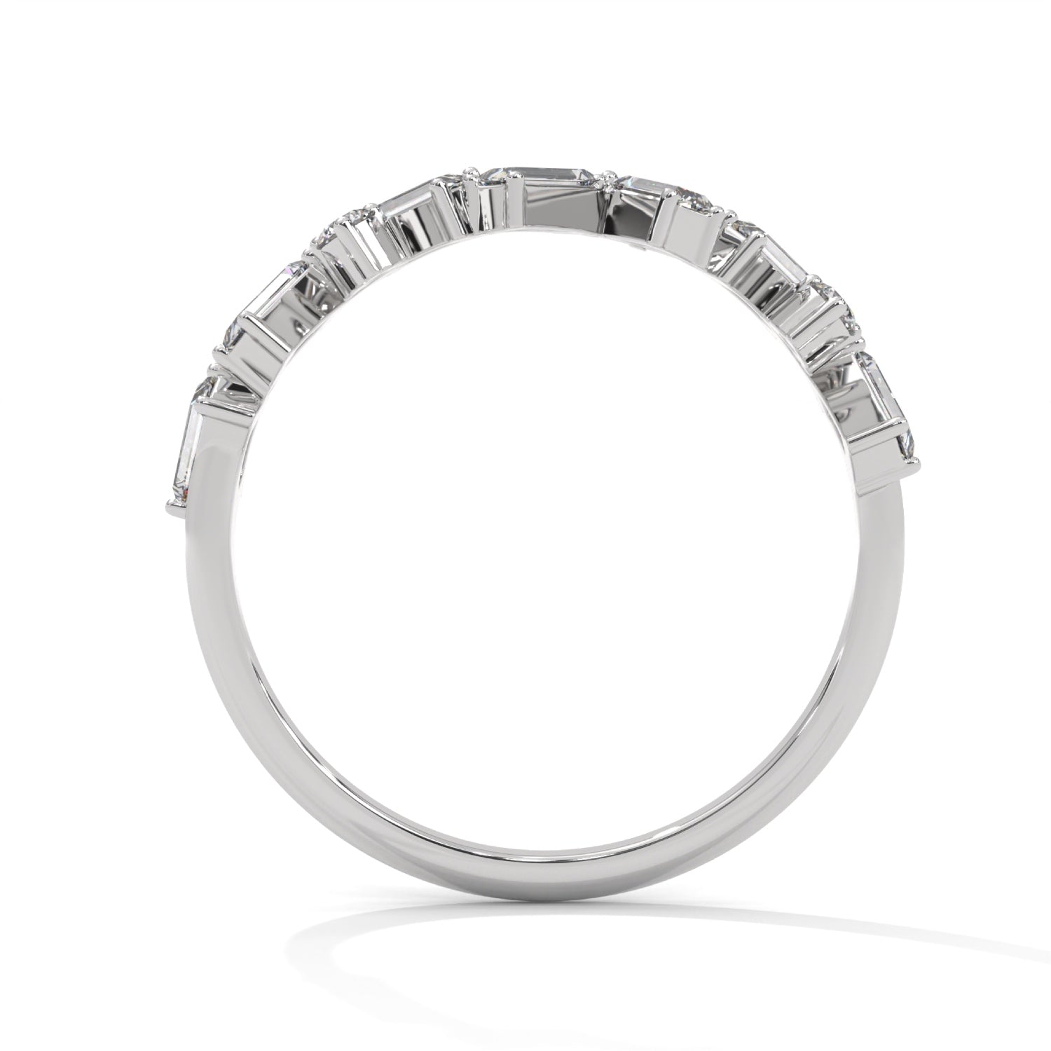 Baguette and Round Brilliant Cut Lab-Grown Diamond Zigzag Eternity Ring in White Gold