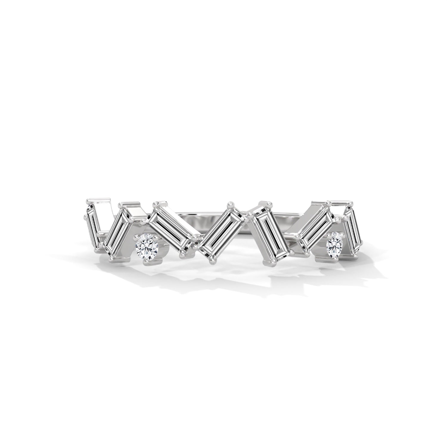 Baguette and Round Brilliant Cut Lab-Grown Diamond Zigzag Eternity Ring in White Gold