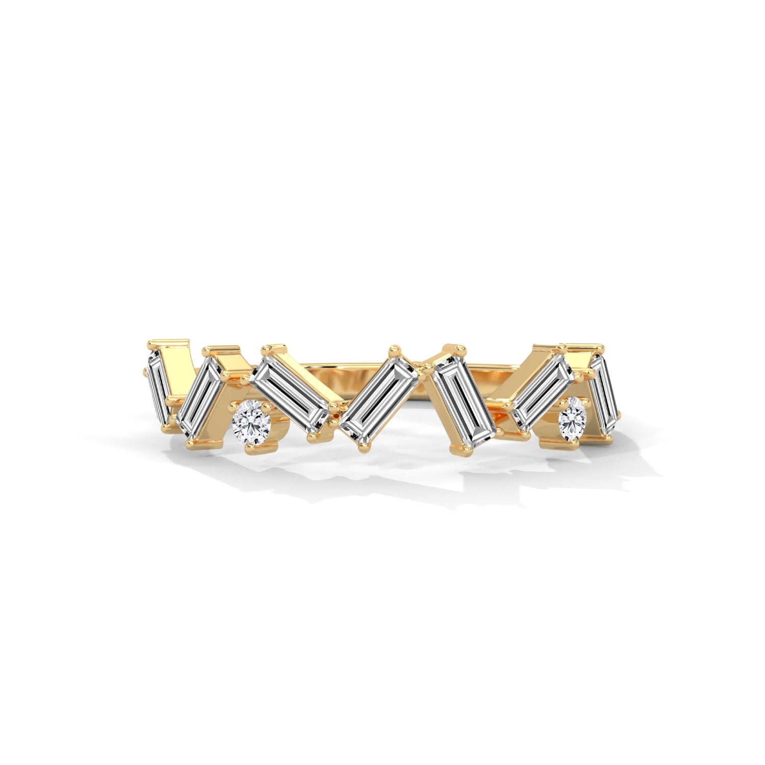 Baguette and Round Brilliant Cut Lab-Grown Diamond Zigzag Eternity Ring in Yellow Gold