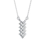 Baguette and Round Lab-Grown Diamond Pavé Chevron Pendant in White Gold