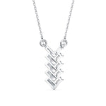 Baguette and Round Lab-Grown Diamond Pavé Chevron Pendant in White Gold