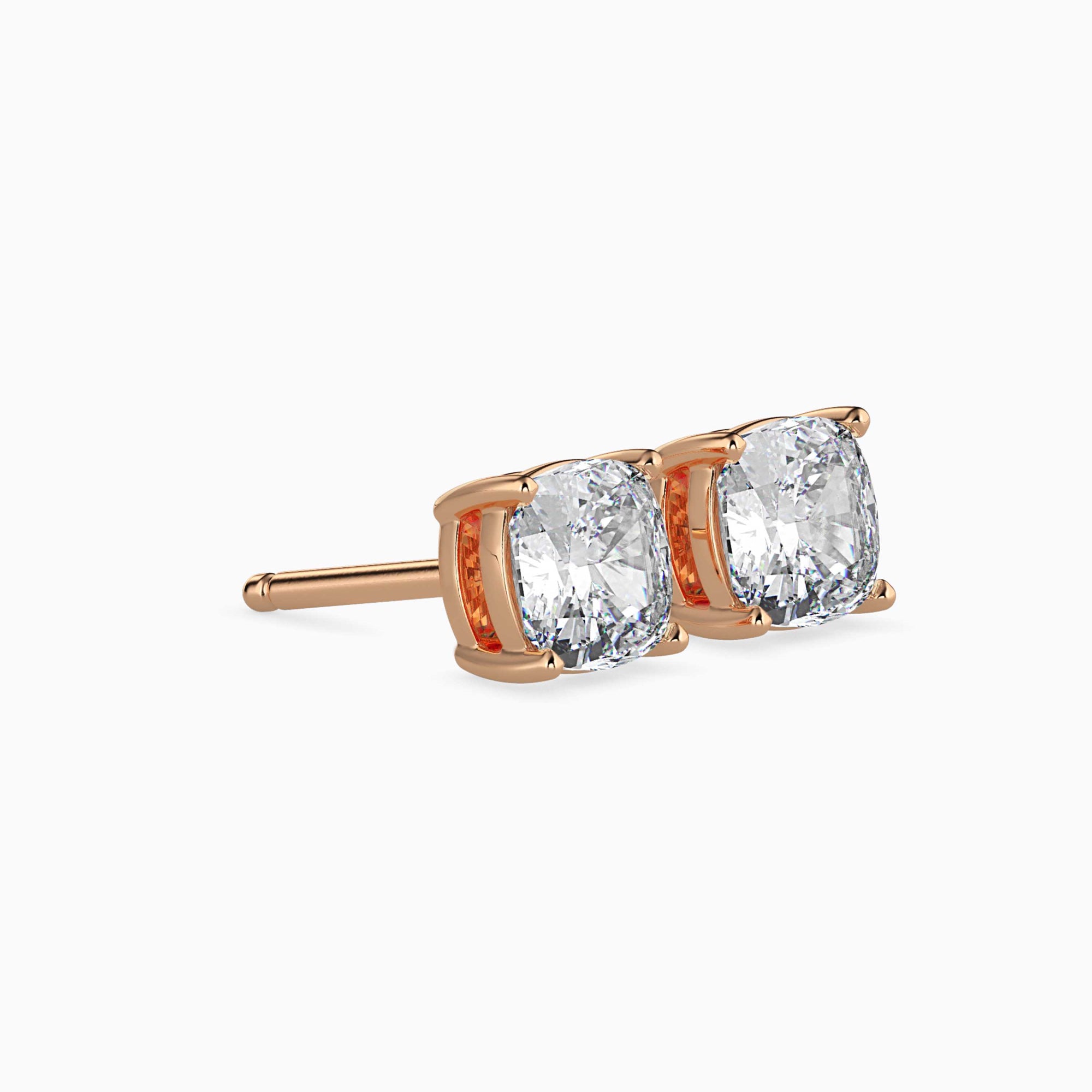 Cushion-Shaped Lab-Grown Diamond Basket Stud Earrings in Rose Gold