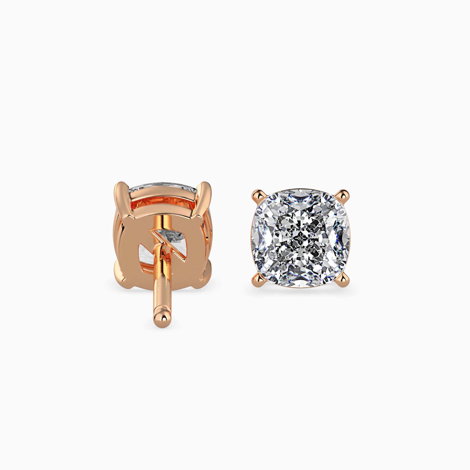Cushion-Shaped Lab-Grown Diamond Basket Stud Earrings in Rose Gold