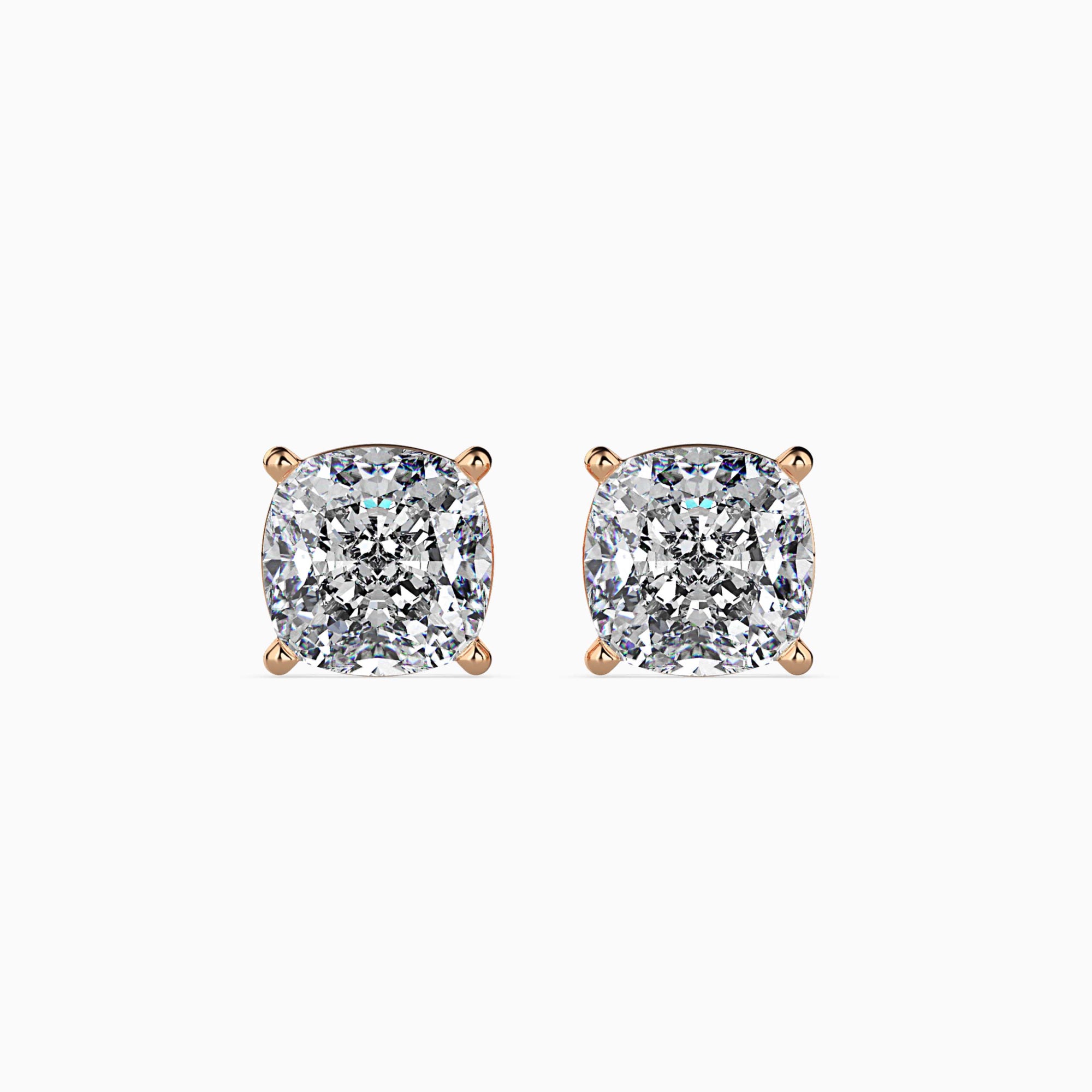 Cushion-Shaped Lab-Grown Diamond Basket Stud Earrings in Rose Gold