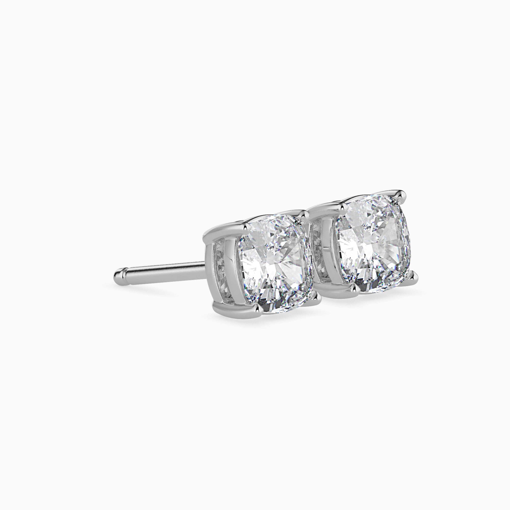 Cushion-Shaped Lab-Grown Diamond Basket Stud Earrings in White Gold