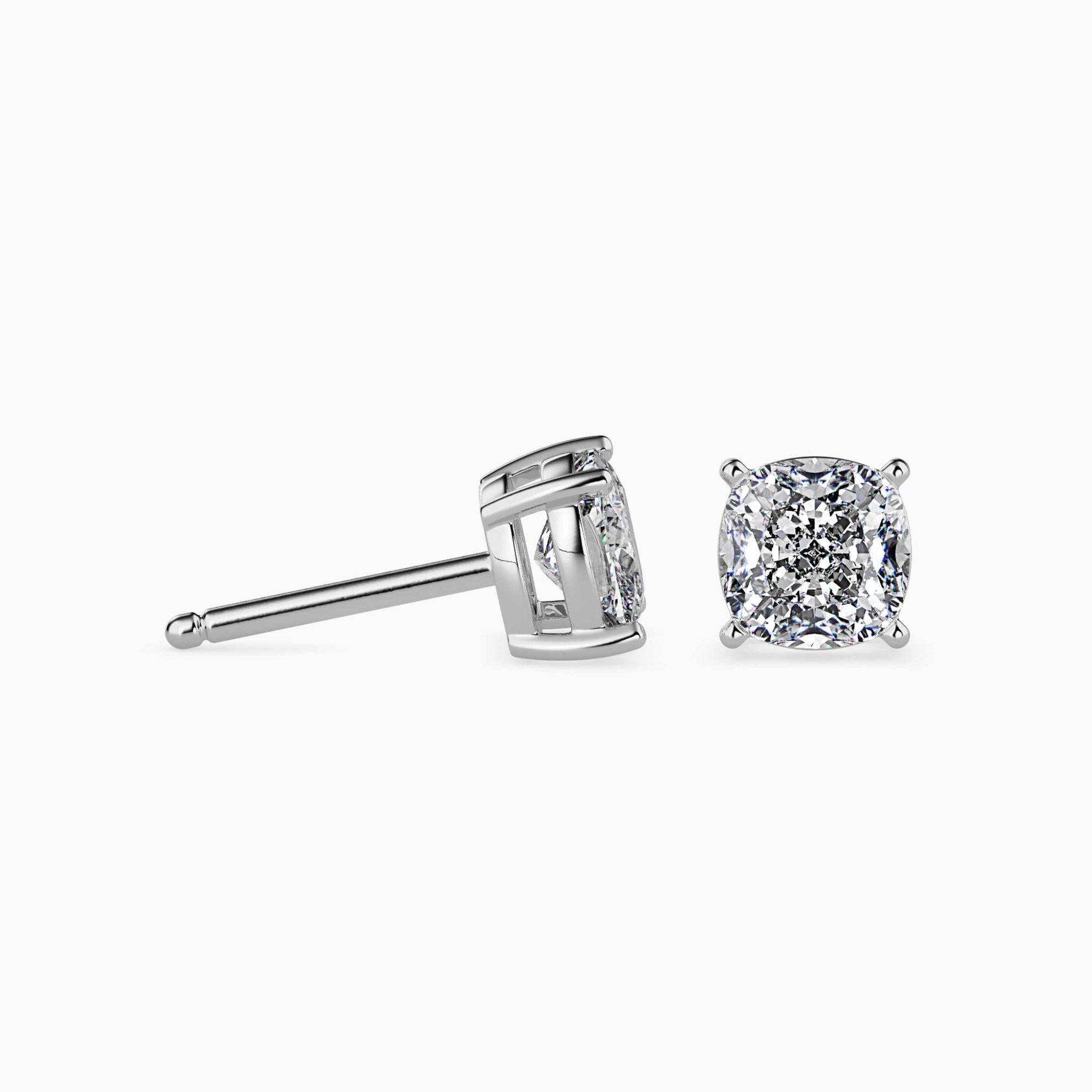 Cushion-Shaped Lab-Grown Diamond Basket Stud Earrings in White Gold