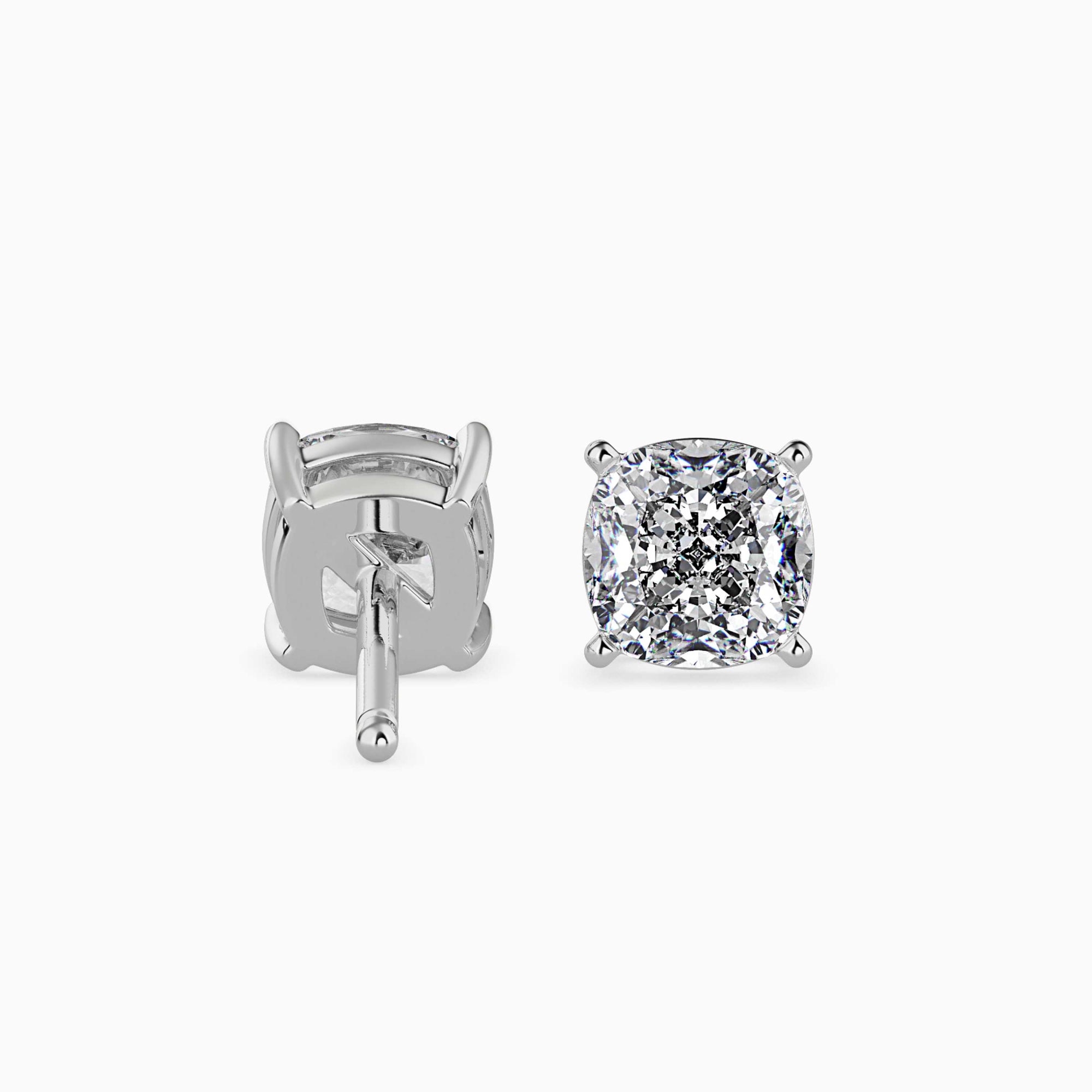 Cushion-Shaped Lab-Grown Diamond Basket Stud Earrings in White Gold