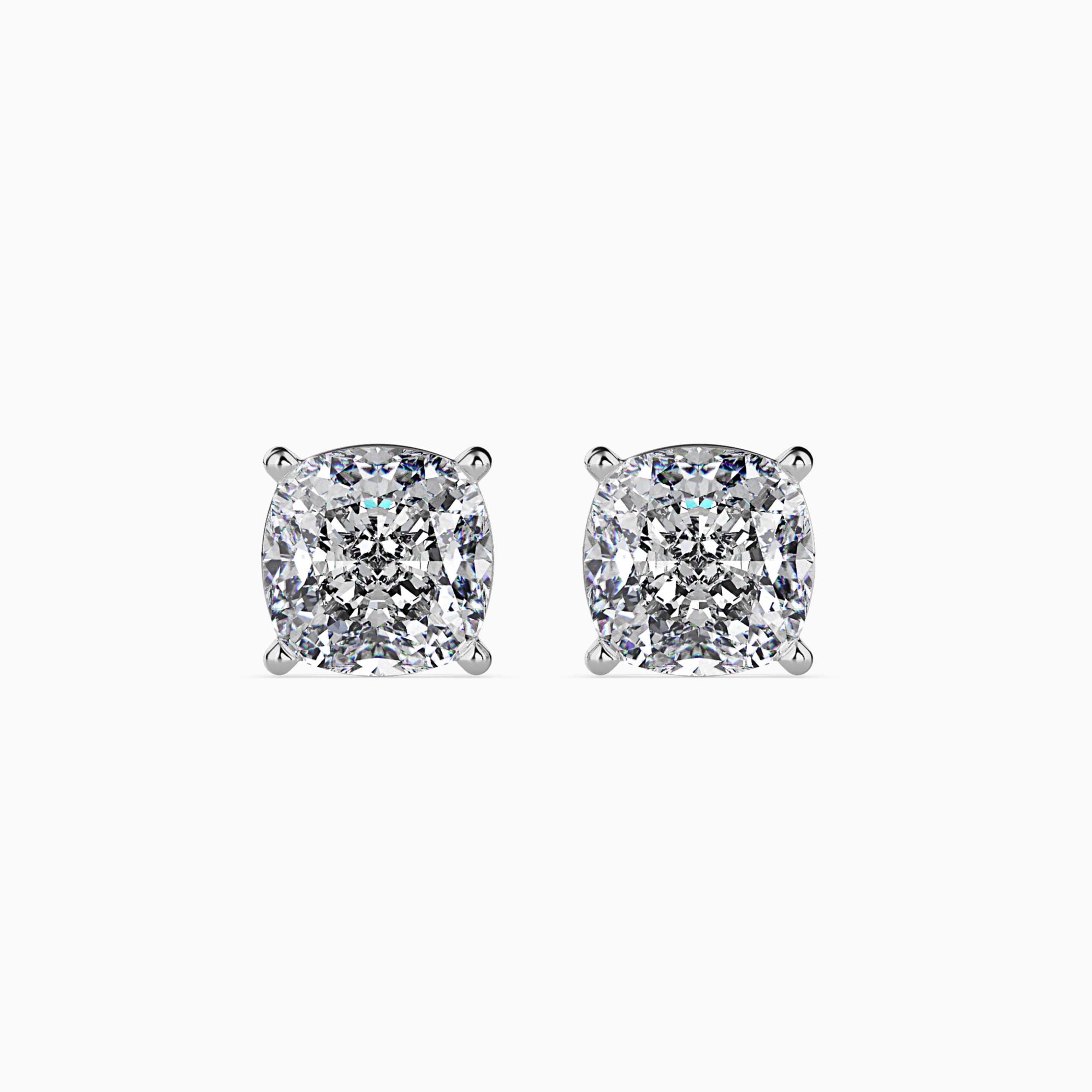 Cushion-Shaped Lab-Grown Diamond Basket Stud Earrings in White Gold