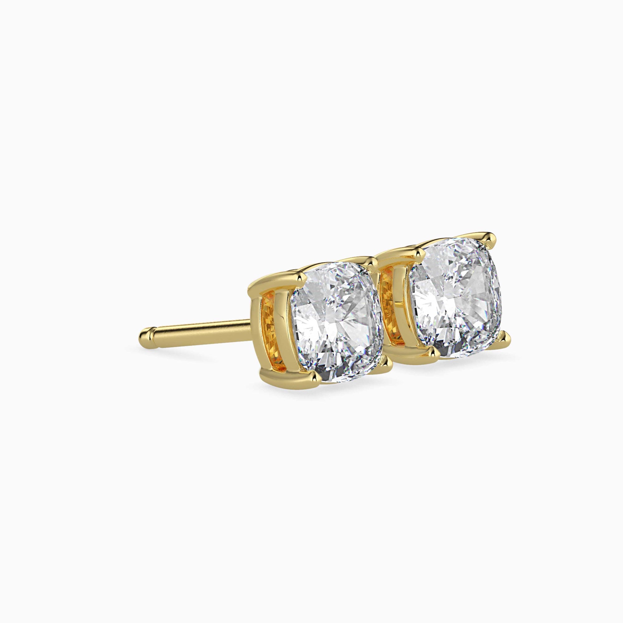 Cushion-Shaped Lab-Grown Diamond Basket Stud Earrings in Yellow Gold