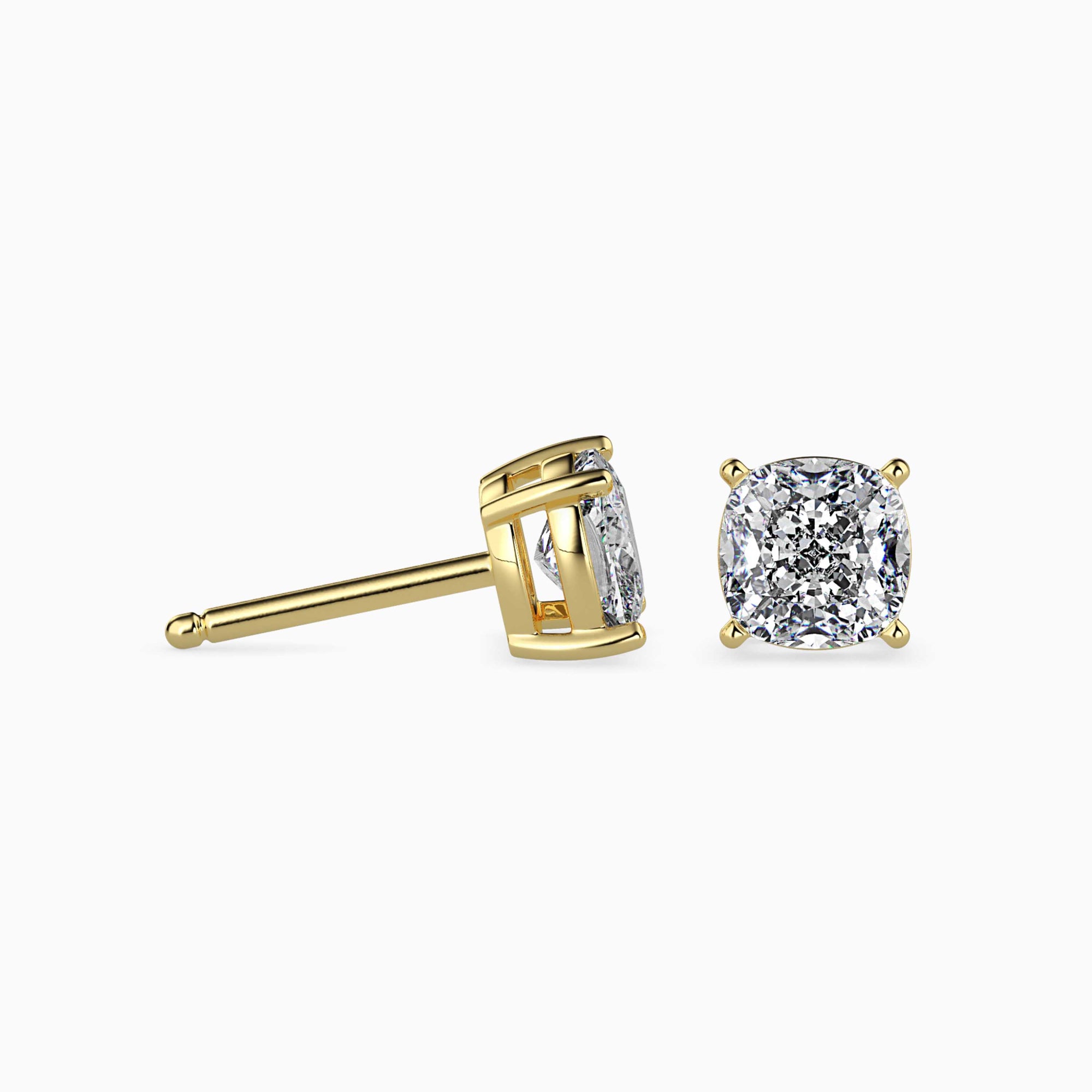 Cushion-Shaped Lab-Grown Diamond Basket Stud Earrings in Yellow Gold