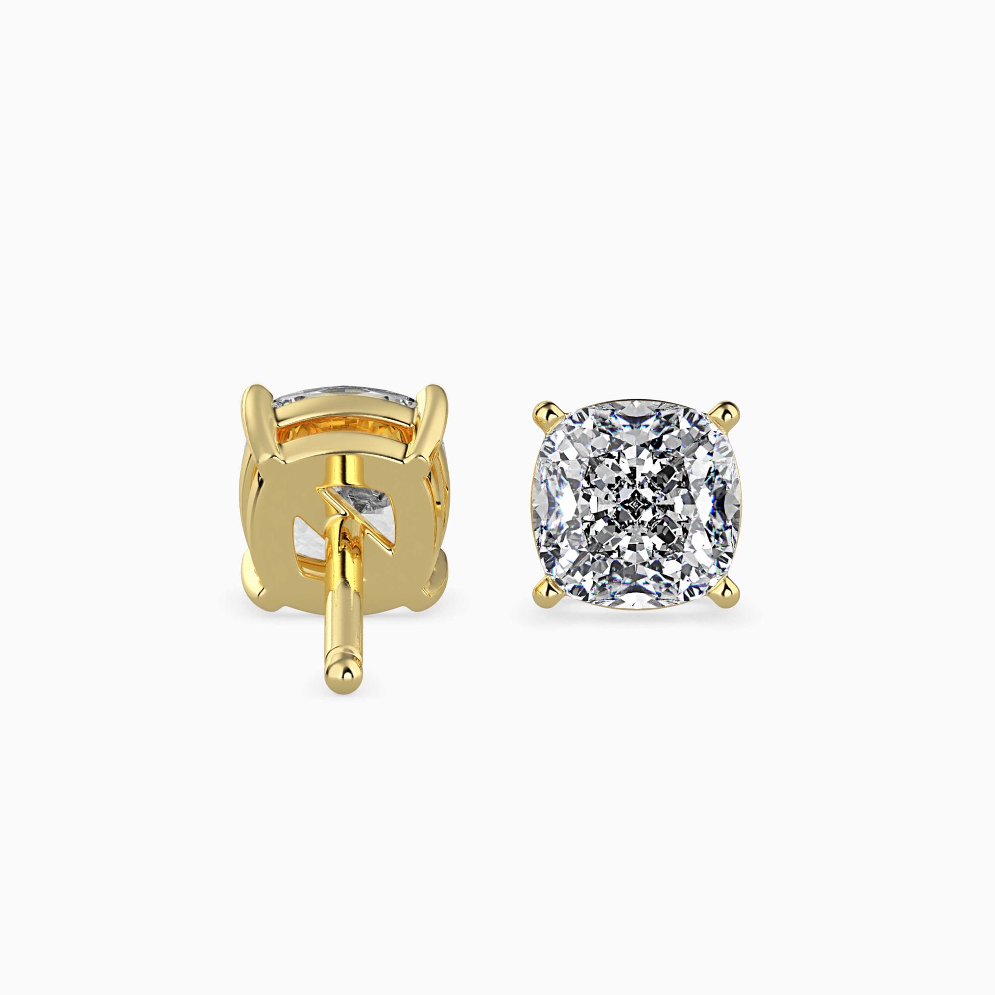 Cushion-Shaped Lab-Grown Diamond Basket Stud Earrings in Yellow Gold