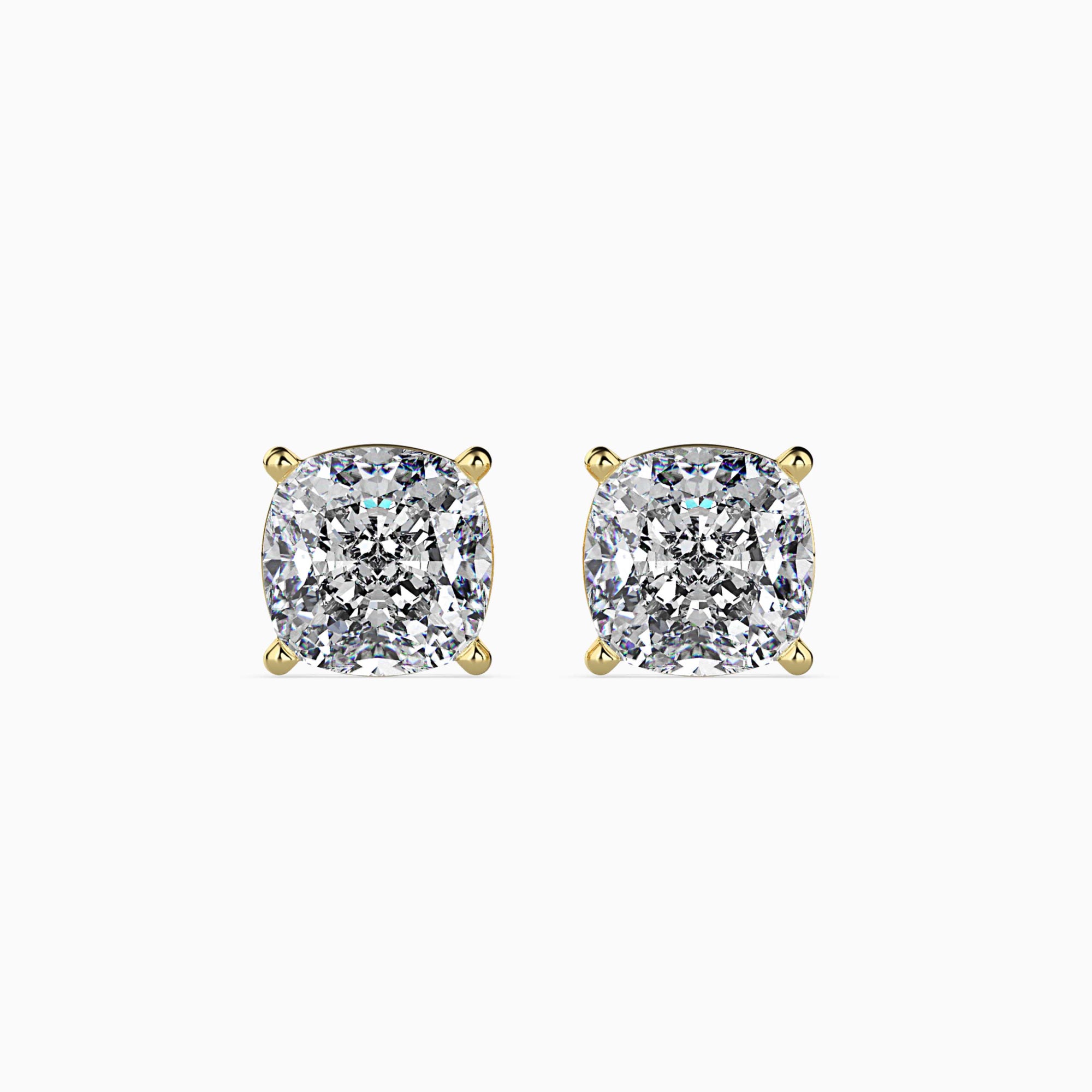 Cushion-Shaped Lab-Grown Diamond Basket Stud Earrings in Yellow Gold