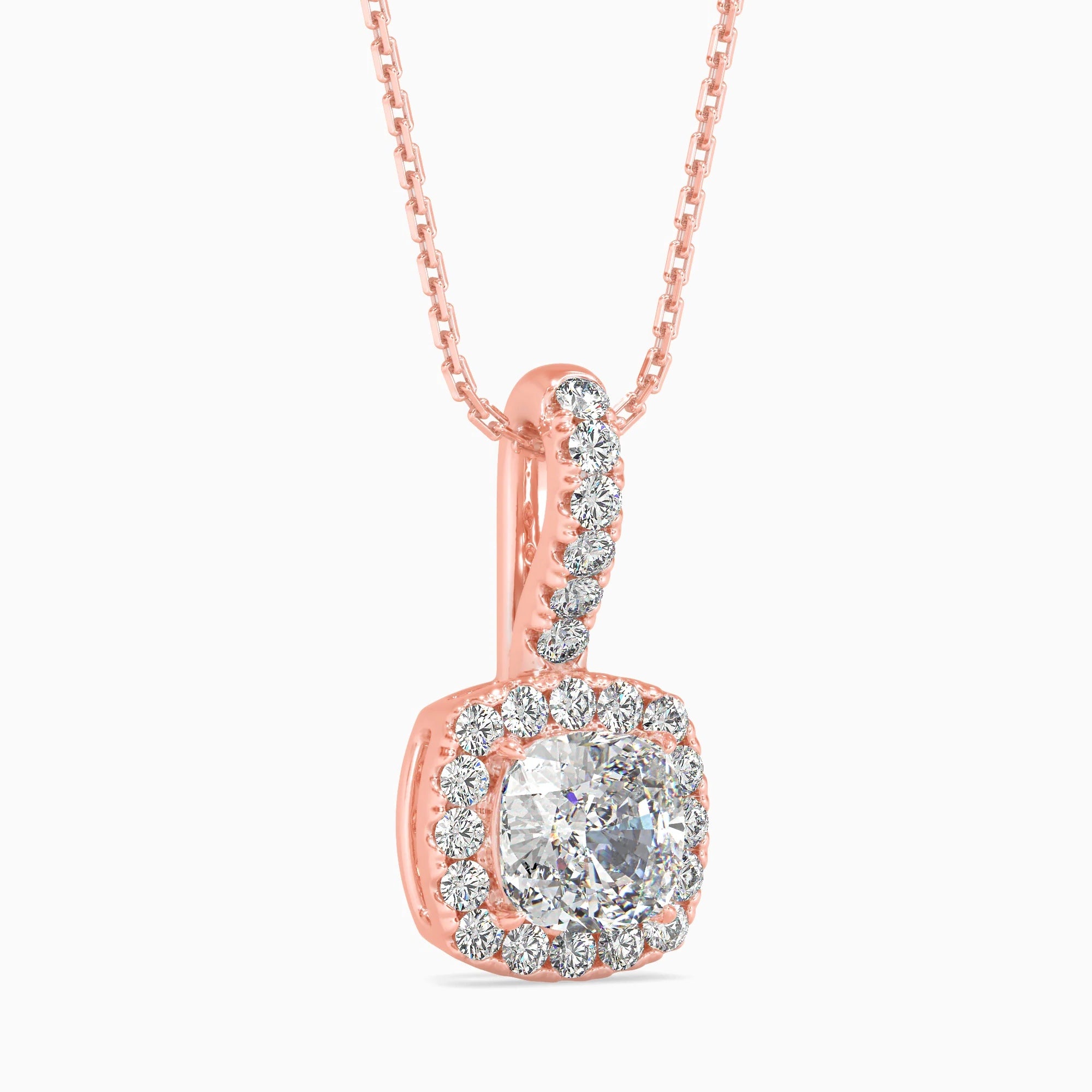 Cushion-Shaped Lab-Grown Diamond Halo Pendant in Rose Gold
