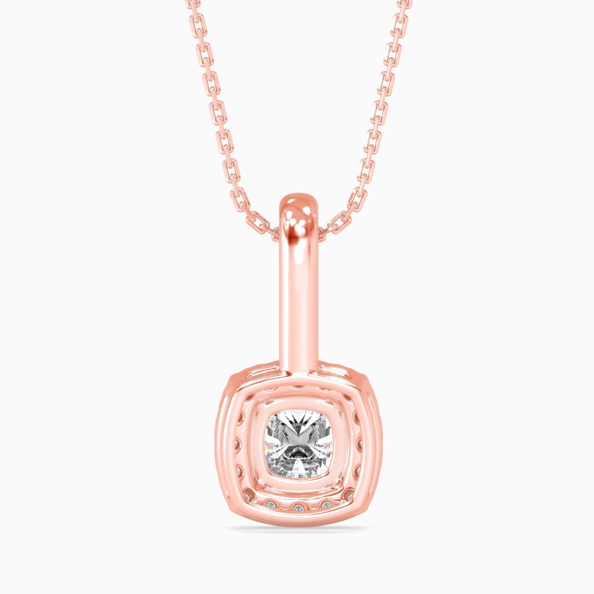 Cushion-Shaped Lab-Grown Diamond Halo Pendant in Rose Gold