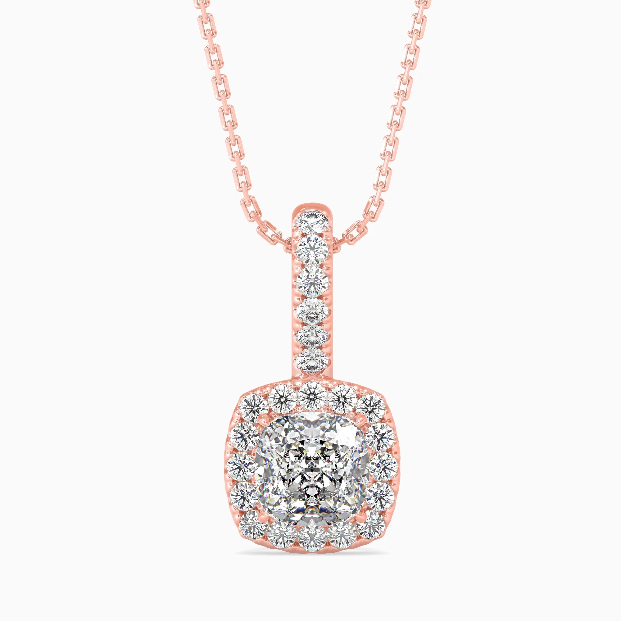 Cushion-Shaped Lab-Grown Diamond Halo Pendant in Rose Gold