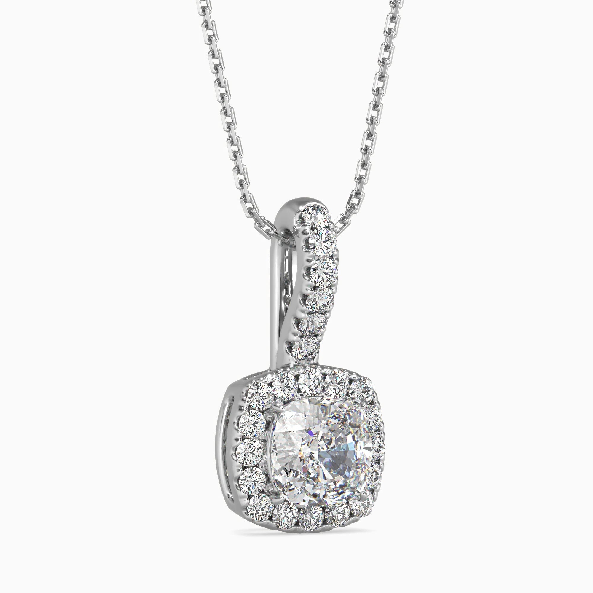 Cushion-Shaped Lab-Grown Diamond Halo Pendant in White Gold
