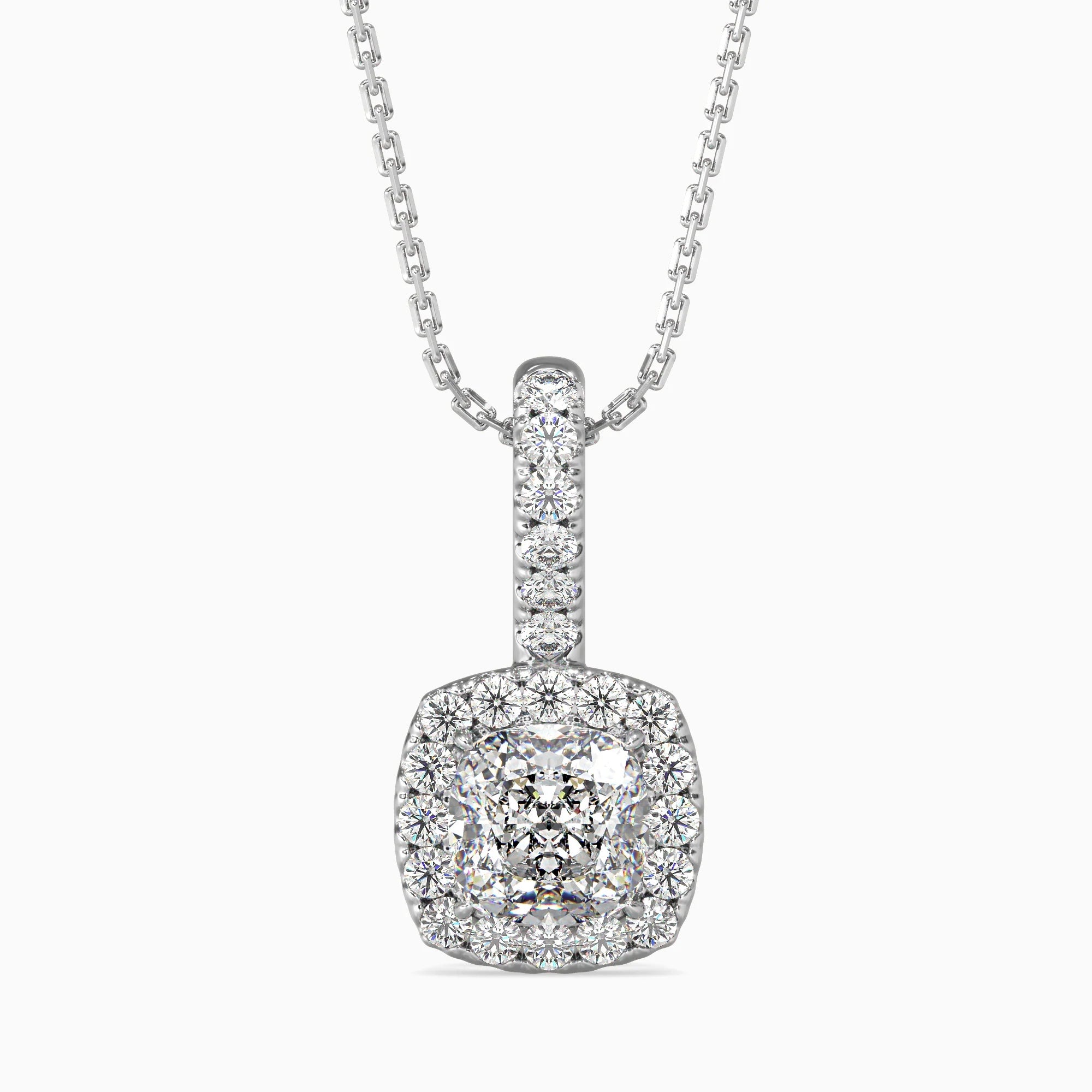 Cushion-Shaped Lab-Grown Diamond Halo Pendant in White Gold