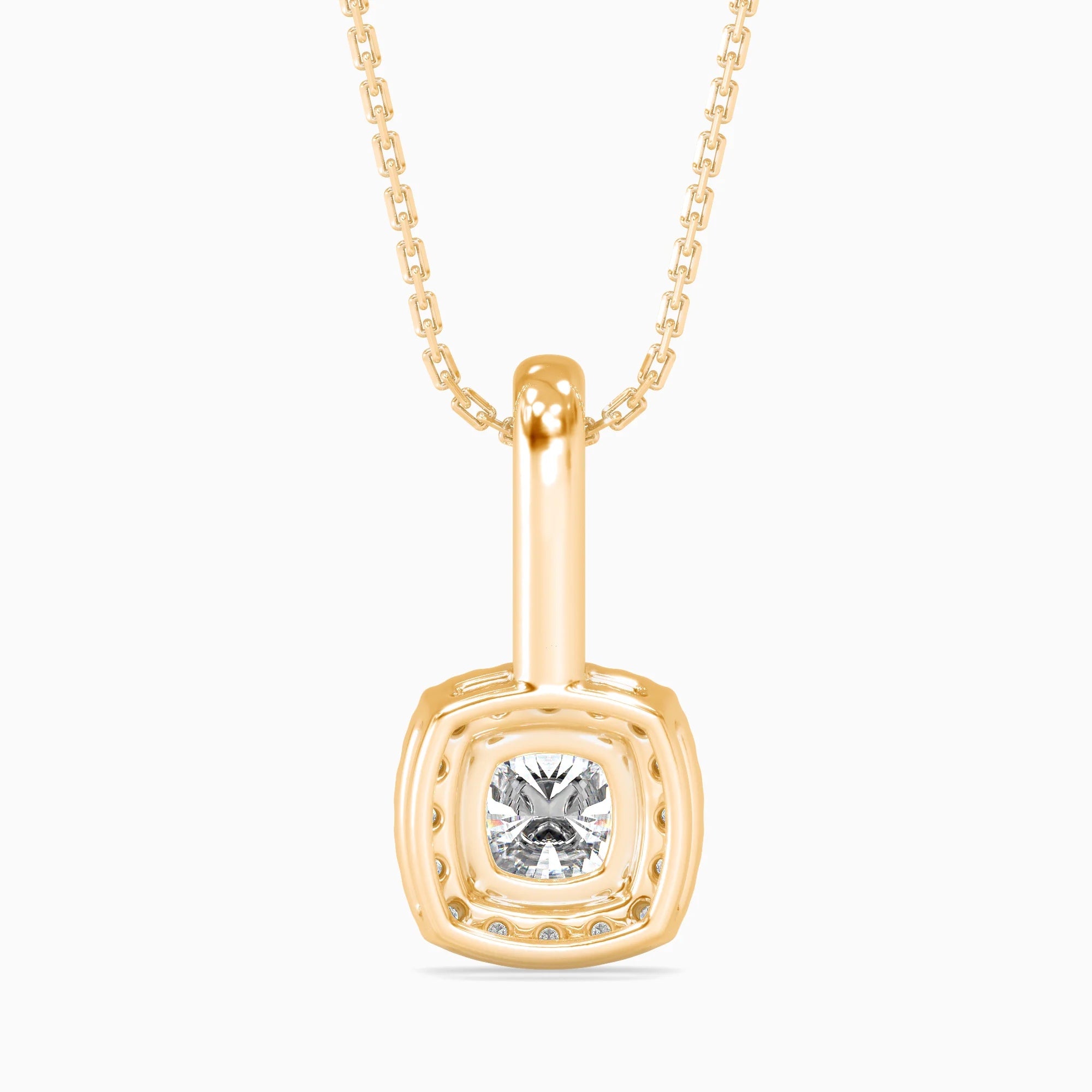 Cushion-Shaped Lab-Grown Diamond Halo Pendant in Yellow Gold