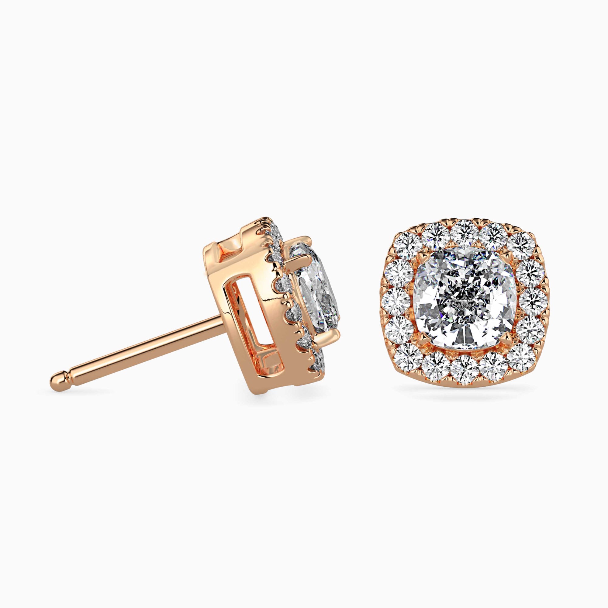 Cushion-Shaped Lab-Grown Diamond Halo Stud Earrings in Rose Gold
