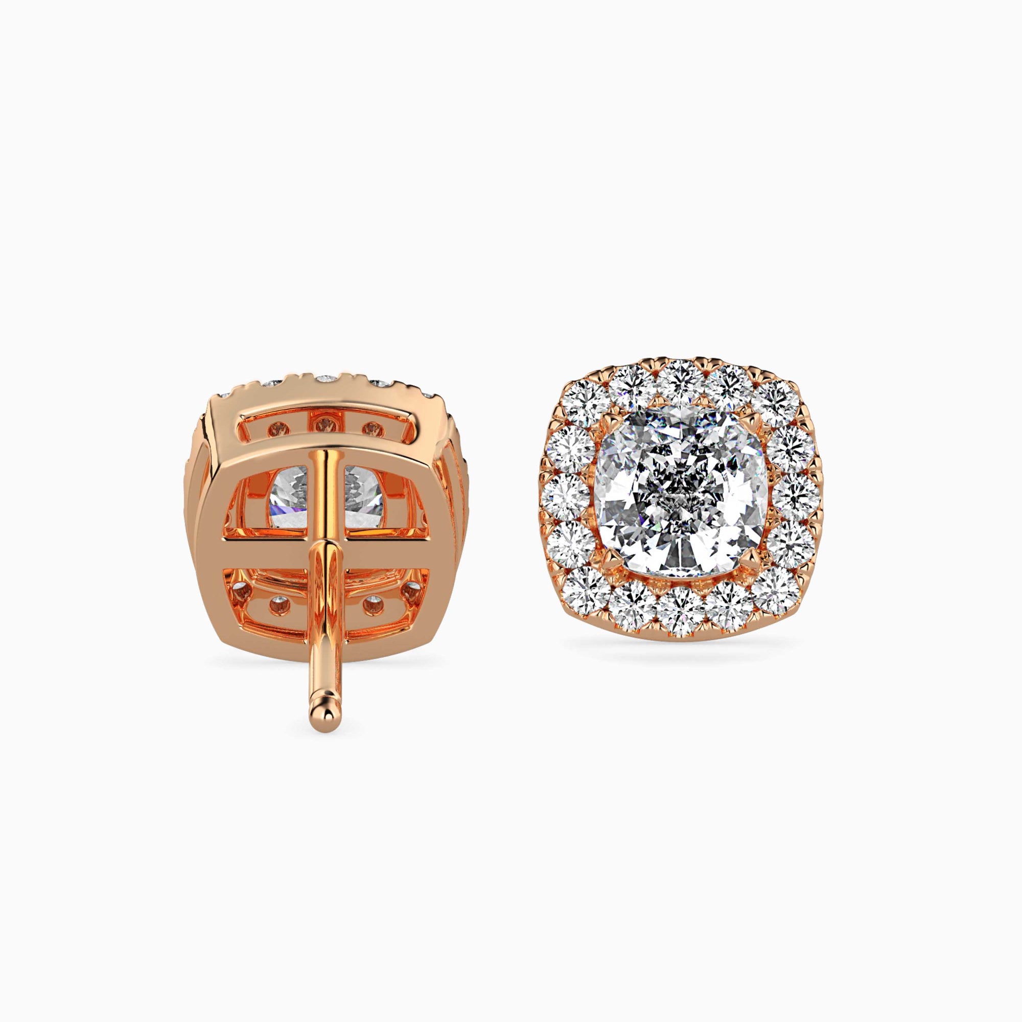 Cushion-Shaped Lab-Grown Diamond Halo Stud Earrings in Rose Gold