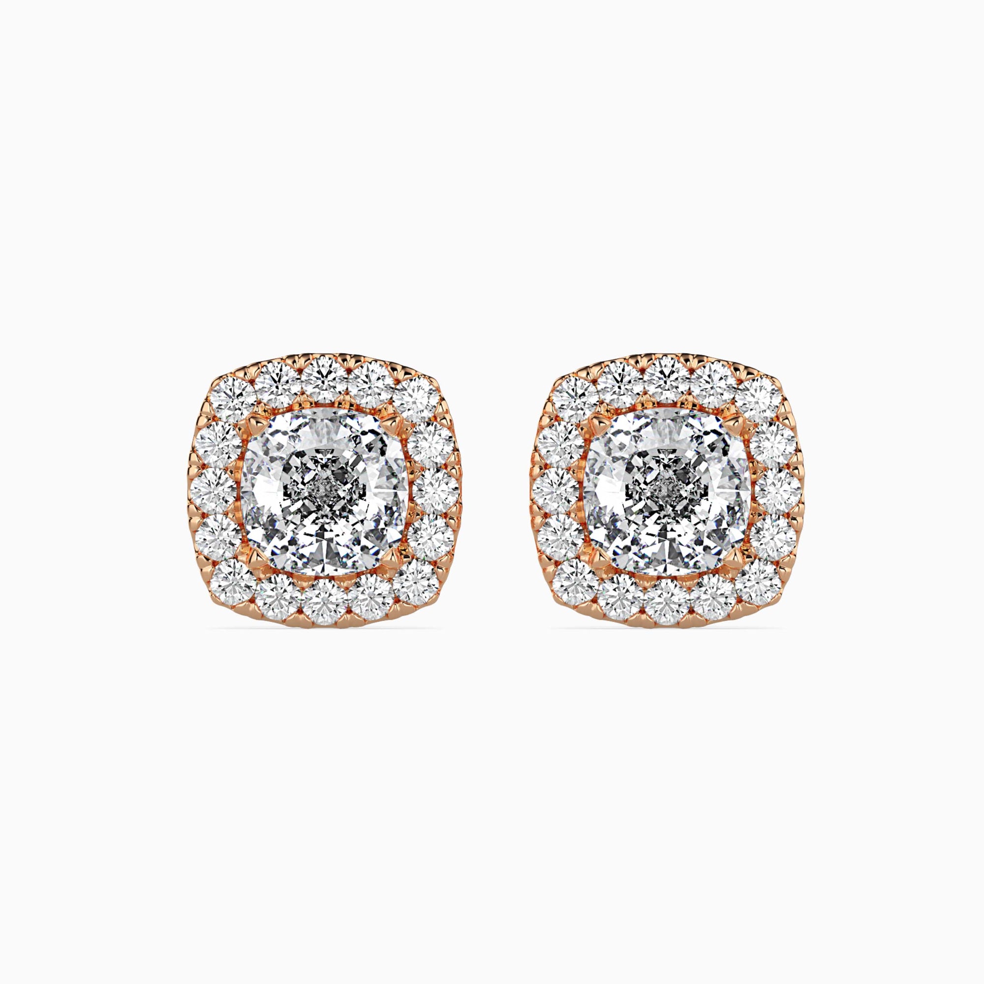 Cushion-Shaped Lab-Grown Diamond Halo Stud Earrings in Rose Gold