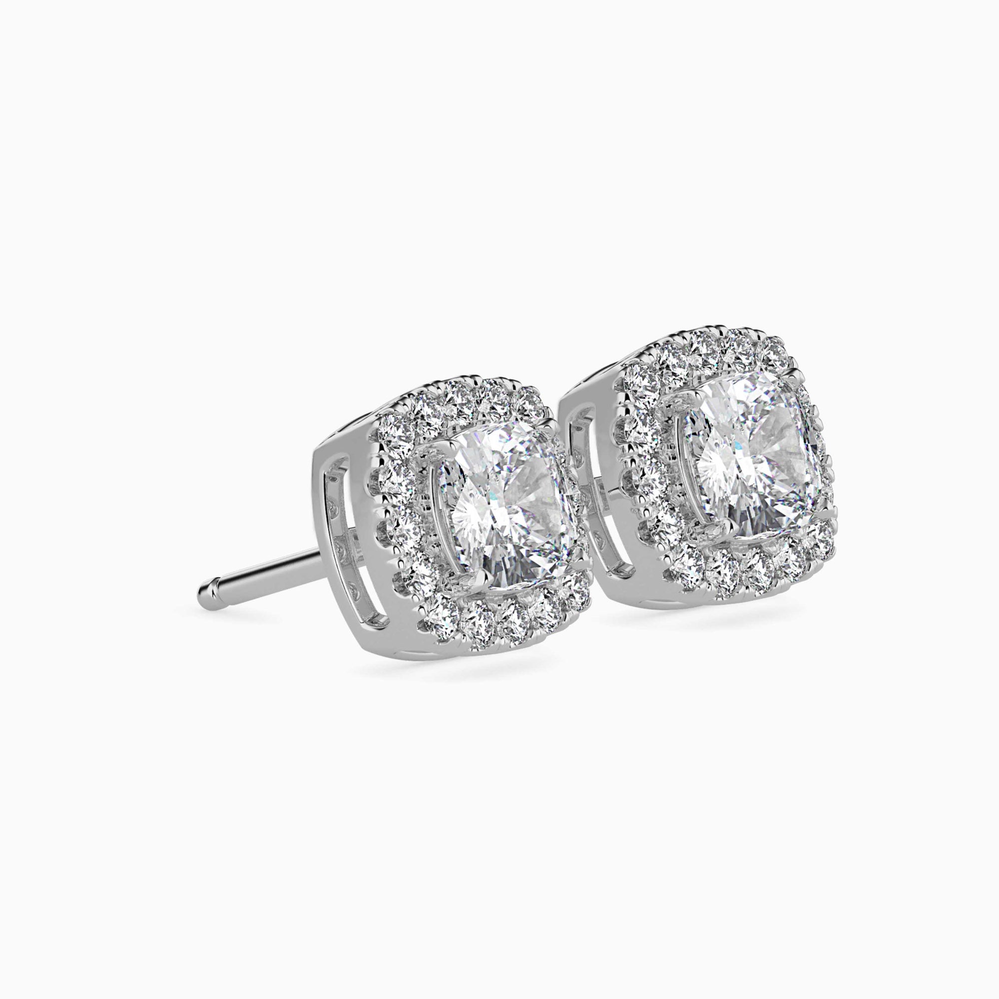 Cushion-Shaped Lab-Grown Diamond Halo Stud Earrings in White Gold