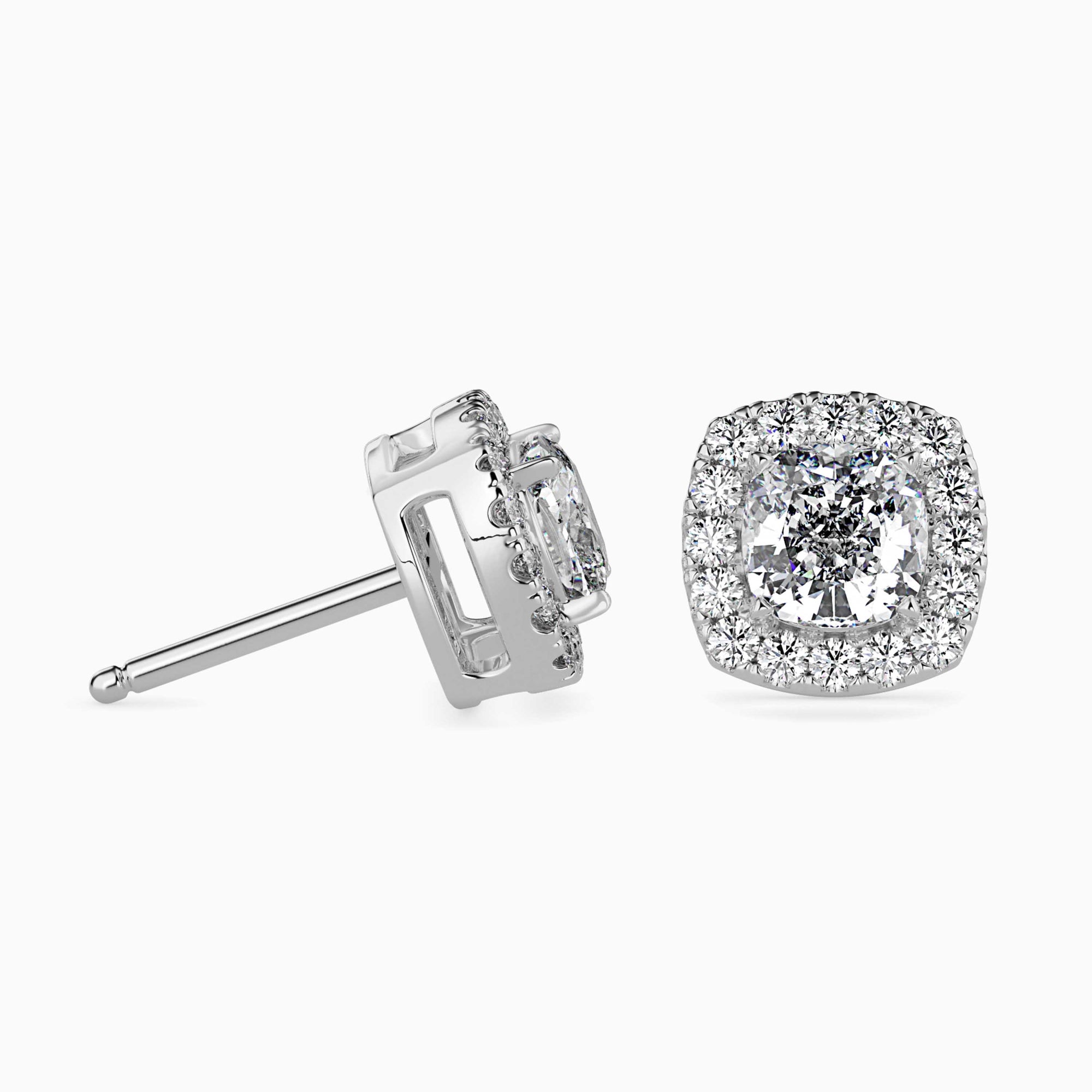 Cushion-Shaped Lab-Grown Diamond Halo Stud Earrings in White Gold