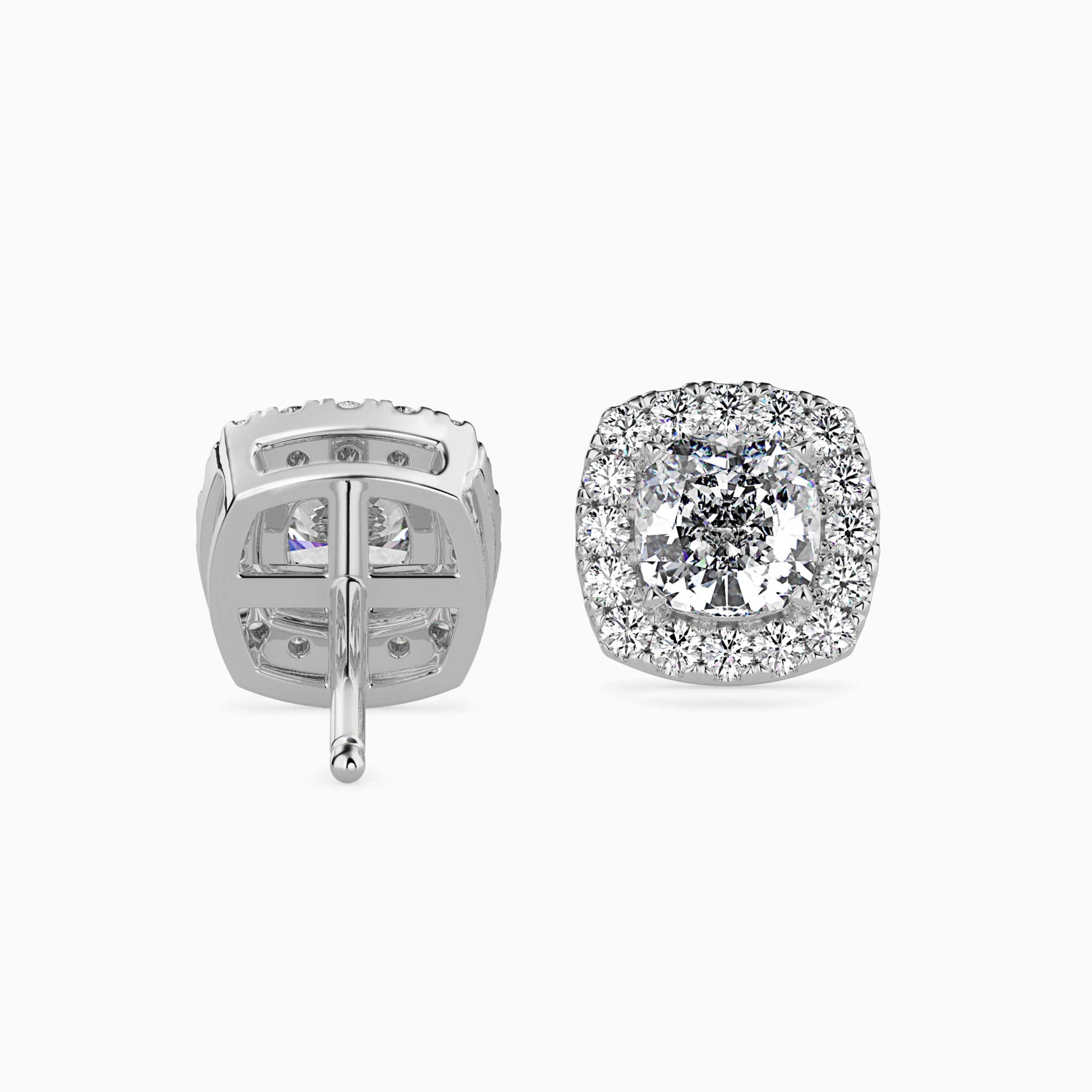 Cushion-Shaped Lab-Grown Diamond Halo Stud Earrings in White Gold