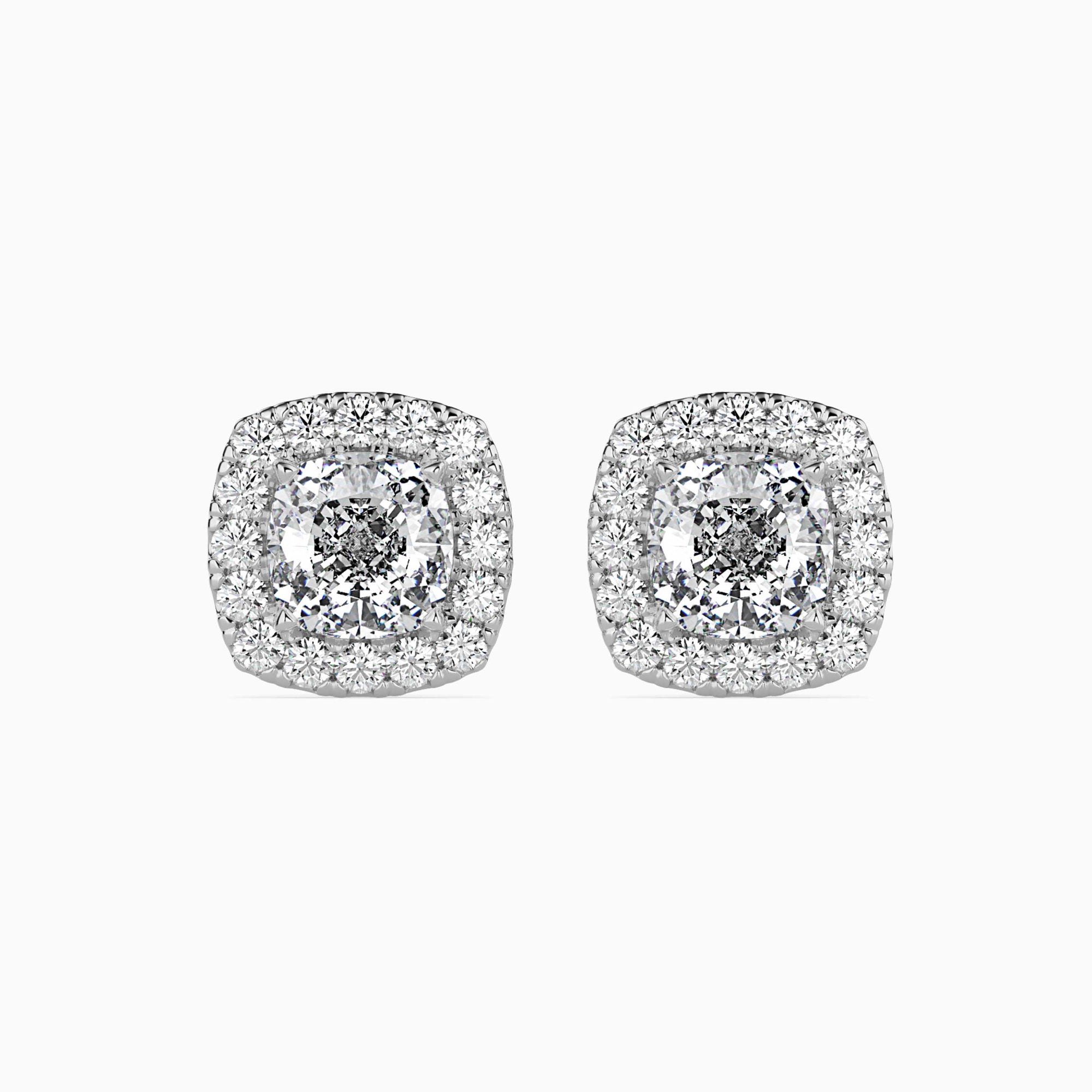 Cushion-Shaped Lab-Grown Diamond Halo Stud Earrings in White Gold