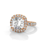 Cushion Cut Lab-Grown Diamond Halo Pavé Engagement Ring in Rose Gold