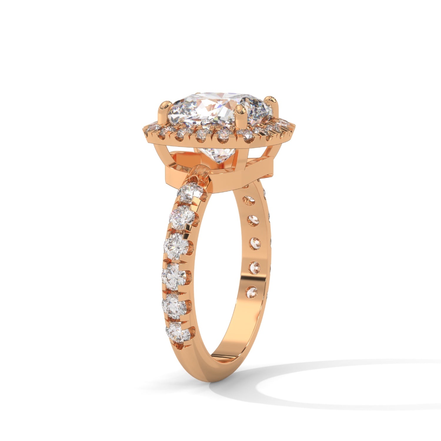 Cushion Cut Lab-Grown Diamond Halo Pavé Engagement Ring in Rose Gold