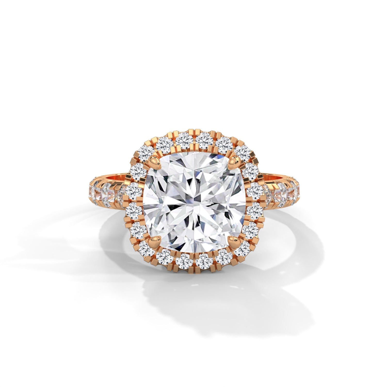 Cushion Cut Lab-Grown Diamond Halo Pavé Engagement Ring in Rose Gold