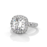 Cushion Cut Lab-Grown Diamond Halo Pavé Engagement Ring in White Gold