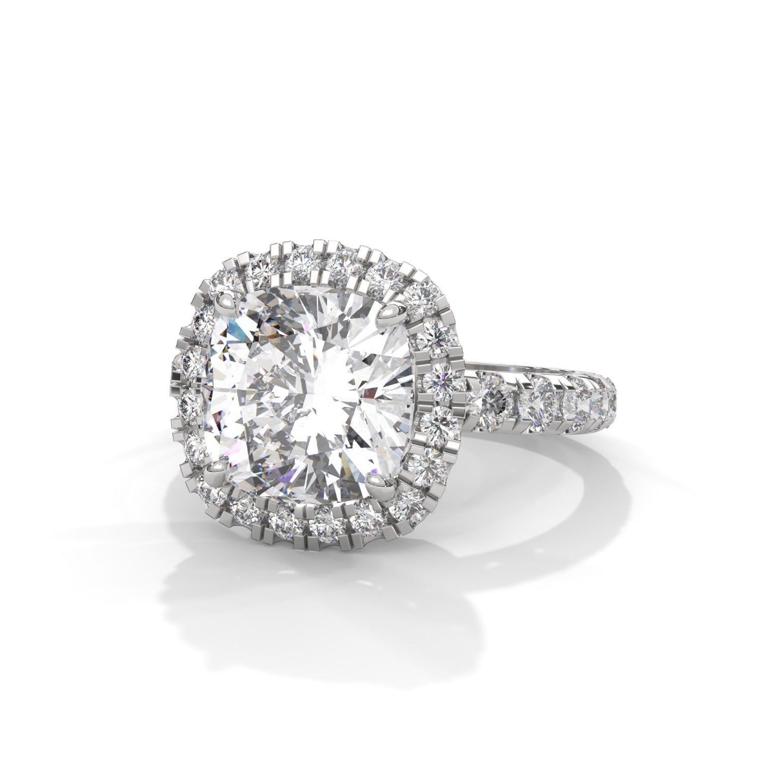 Cushion Cut Lab-Grown Diamond Halo Pavé Engagement Ring in White Gold